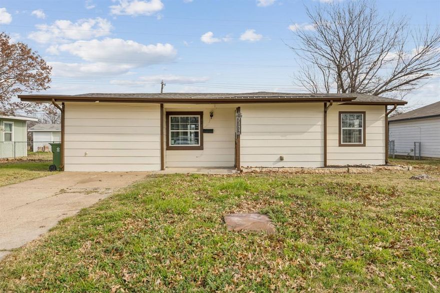 Great opportunity to make this cute little gem your own. Priced to allow the new owners to make it their own.  No HOA and very convenient to Hwy 121 and downtown Fort Worth.  Bathroom has been updated. The Electric Panel and need upgraded. The HVAC was replaced in 2022. The Water Heater was replaced in 2024. The roof was replaced in 2020.  Some windows updated.  Large lot with 2 sheds and backs to a green belt area with walking trail.