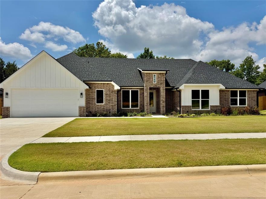 Welcome to this stunning new construction 4 bedroom, 2.5 bath home in highly sought after Lindale ISD. Featuring vinyl plank flooring throughout, this home offers durability and style in every room. The spacious kitchen is a chef’s dream with a gas stove, large island, ample cabinetry, and refrigerator included. Enjoy cozy evenings by the gas log fireplace in the open living area. The primary suite is a true retreat with a luxurious bathroom that includes a soaking tub, tiled shower, dual sinks, and a huge walk-in closet. A generously sized laundry room with a sink and built-in cabinets adds convenience. Step outside to a large covered patio perfect for relaxing or entertaining. This home blends comfort, functionality, and modern design in an ideal location.