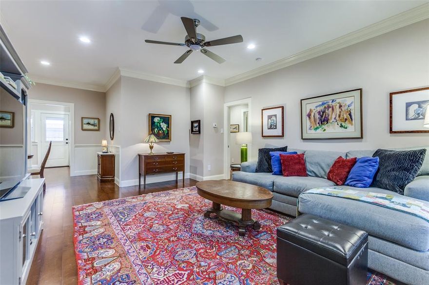 Experience a carefree lock and leave lifestyle at the prestigious gated 5800 Royal Lane Condominiums! This fantastic second floor unit with higher ceilings was totally renovated in 2020 -no surface left untouched! Elegant architectural details include 6 inch baseboards, double crown molding, door and window trim and plantation shutters. Windows and doors were all replaced along with hardwood, marble tile floors and fresh carpet. The cheerful kitchen was totally renovated with sleek granite countertops, SS appliances, a built-in pantry and coffee bar. The cohesive design continues through the bathrooms which feature contemporary yet classic finishes and chrome fixtures. Plumbing and electrical was all redone with recessed lighting, ceiling fans and light fixtures throughout. Primary bedroom has two closets including a huge walk-in closet. The spacious secondary bedroom includes two closets. One covered carport parking space close by and additional parking available. Overlooking one of 4 pools and nestled amongst towering trees, the setting is absolutely serene in the midst of the hustle and bustle of North Dallas. Responsive on-site HOA management! Affordable dues include all utilities, Wifi, streaming service, blanket insurance, structure maintenance, etc.  Refrigerator, washer and dryer convey. Conveniently located near upscale Preston Royal with great dining, shopping and Central Market, everything you need is just minutes away.