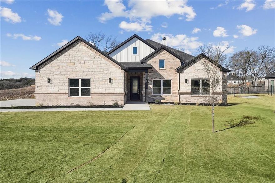 Modern luxury farmhouse on 2 acres with a private pond in a quiet cul-de-sac. offers that perfect country living.
4 beds, 3 baths, 2,368SqFt,16-ft cathedral ceilings, Open-concept with quartz, custom cabinets & SS appliances and much more.
Just 40 minutes from Downtown Fort Worth. 

NO HOA. NO CITY TAXES. 
A must-see.