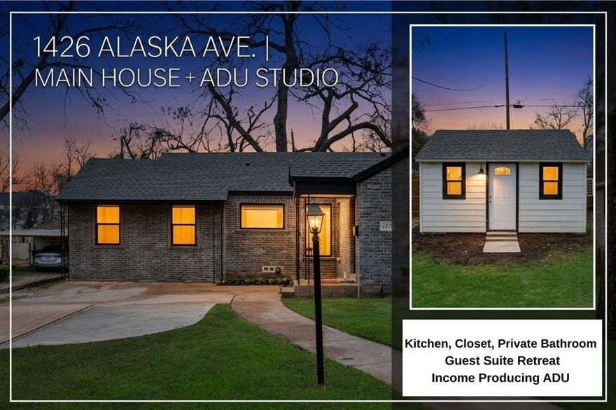 Experience the pinnacle of modern urban living in this masterfully renovated home located in the sought-after Historic Cedar Crest enclave. Perfect for first-time homebuyers or move-up buyers seeking a high-end aesthetic, this 3 bedroom, 2 bathroom residence spans 1,361 square feet of meticulously designed space. The exterior makes a striking first impression with brand-new gray brick masonry and sleek black-frame windows, offering a sophisticated contemporary profile in a neighborhood known for its deep Dallas roots and architectural character.

The interior is a showcase of open-concept design and luxury craftsmanship. At the heart of the home, the chef-inspired kitchen features custom slim-shaker cabinetry, waterfall quartz-style countertops, and a designer gold-tone faucet and hardware suite. This space flows effortlessly into a bright, airy living area characterized by wide-plank flooring and recessed LED lighting. The primary suite functions as a private sanctuary, highlighted by a spa-grade ensuite featuring floor-to-ceiling vertical stack tile, a deep soaking tub, and premium matte-black and gold fixtures.

A standout feature of this property is the detached ADU. This versatile studio space is ideal for multigenerational living, a quiet home office, or a high-yield short-term rental opportunity, providing a rare house hacking advantage with No HOA restrictions. Situated in a prime South Dallas location, you are less than 20 minutes from the high-energy Downtown Dallas business district. Enjoy weekend leisure at the nearby Cedar Crest Golf Course, explore the trendy dining and nightlife of the Bishop Arts District, or take advantage of the expansive green spaces at Kiest Park and the Dallas Zoo. This is more than a home; it is a strategic investment in one of the most rapidly appreciating historic districts in Dallas.