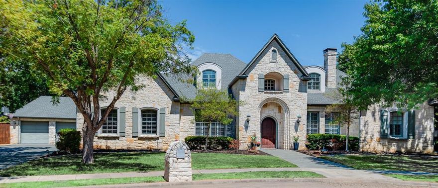 Fabulous home nestled on almost half acre cul-de-sac lot is designed to impress in Willow Bend Polo Estates! Stunning formals flank the foyer, and you'll love the three bedrooms down, each with a private bath. A Texas-sized family room features a corner gas log fireplace and a built-in entertainment center, plus one glass wall overlooking the covered patio and pool. It blends to a wine grotto with wet bar and iron doors, the breakfast nook and a gourmet kitchen any chef would be proud of: 6 burner gas cooktop, built-in Miele coffee station, double ovens, ice maker, 2 dishwashers and Sub-Zero fridge! Your primary suite offers a separate sitting room with pool access. The luxury continues in the bath with abundant cabinets, walk-in shower, dual vanities and enormous walk-in closet with built-ins! A game or media room is upstairs, with 3 additional bedrooms, one could be a private home office. The private backyard features a sparkling pool, waterfall, gazebo grassy areas and more.