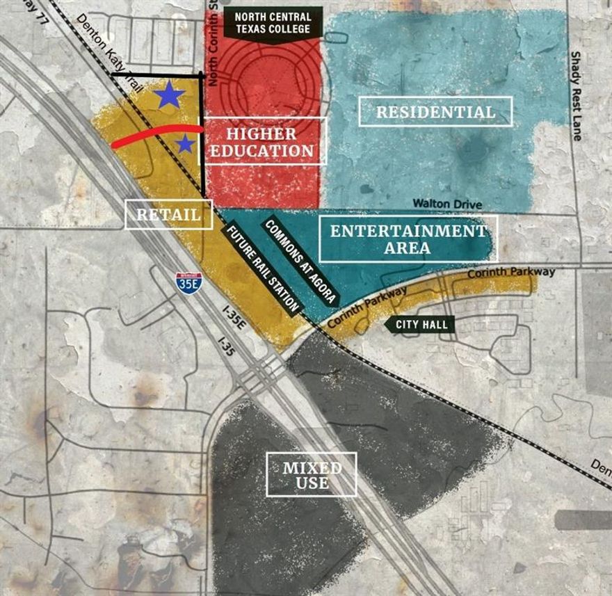 AGORA LAUNCHES A NEW, EXCITING CHAPTER FOR CORINTH… 
After years of planning and development, the city of Corinth has launched the new world class Agora mixed use development along I-35 E in Denton County. As a result, the city has acquired land for the road that will serve as the major ingress and egress routes for the development.  Accordingly, the road has created two distinct tracts of land (approximately 1.3 and 1.5 acres respectively) which will both reside on hard corners and be located in the heart of Agora. Additionally, the parcels are located feet from the Katy Trail and the proposed DCTA rail station.