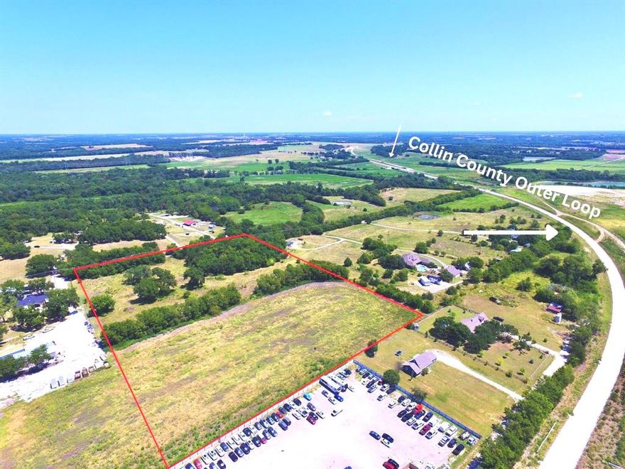 This expansive 11.72-acre tract offers the perfect blend of open space and natural beauty, with areas of mature trees providing shade and privacy, alongside cleared portions ready for your vision. Whether you dream of building your forever home, establishing a small agricultural venture, or investing in one of the fastest-growing regions in North Texas, this property offers endless possibilities.
Located just north of the award-winning planned community of Trinity Falls and west of US Highway 75 along CC Outer Loop, this land delivers both seclusion and convenience. Positioned within the McKinney ETJ, it’s perfectly situated for residential, agricultural, or investment use—giving you flexibility now and in the future. Just minutes from shopping, dining, and entertainment, and with easy access to the Dallas-Fort Worth metroplex.