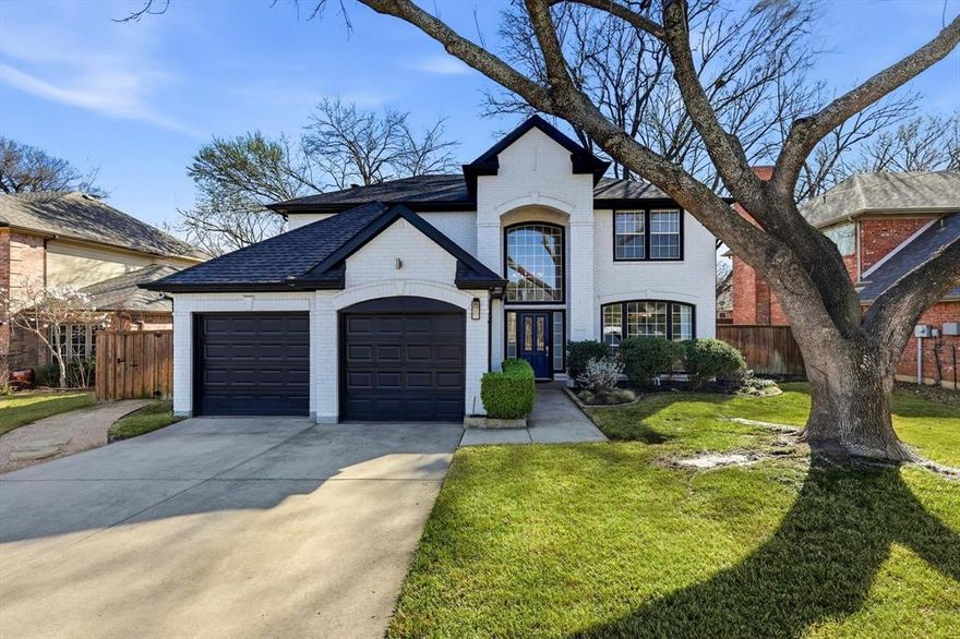 Fully renovated and move in ready, this north-facing home in the sought after Flower Mound community blends modern upgrades with timeless style. The freshly painted exterior, enhanced landscaping, and upgraded lighting create standout curb appeal from the moment you arrive. Inside, designer finishes shine throughout the interior. The chef inspired kitchen features a large island, marble countertops, a gas cooktop, and stainless steel appliances, all flowing seamlessly into the open dining and family room—an ideal layout for entertaining or everyday living. An updated fireplace with stylish tile adds warmth and character. The dining area includes a spacious walk in pantry with built in shelving and a convenient coffee bar. Fresh paint, updated carpet, and plank wood flooring extend throughout the home, including the staircase.Upstairs, the generous primary suite overlooks the peaceful backyard and includes a sliding barn door leading to a beautifully renovated ensuite bath with dual sinks, designer tile, a separate shower, a soaking tub, and a large walk in closet. Three additional bedrooms and an updated full bath complete the upper level. Step outside to your private backyard retreat featuring a sparkling pool, high end built in grill, full outdoor kitchen, and two natural flagstone patio areas—perfect for gathering with family and friends. Additional highlights include a new roof, a new HVAC system, a new fence, and a garage with epoxy flooring and built-in storage. Located within Flower Mound schools and zoned for Flower Mound High School, this home offers a prime location near walking trails, shopping, dining, and Lake Grapevine.