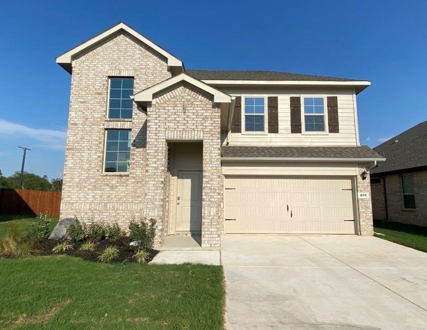 Available for a Quick Move-in!! D.R. Horton America's Builder since 2002 is excited to serve as your new home builder in Vista Park, a fabulous unique master planned community in Decatur and Decatur ISD! Beautiful Two Story 4 Bedroom-2.5 Bath Macon Floorplan-Elevation F, complete and Move-in Ready! Modern open concept with large Chef's Kitchen, Granite Countertop, Ceramic Tile Backsplash, Island, Stainless Steel Appliances, Gas Range and walk in Pantry. Bright Dining area, spacious Living and luxurious main Bedroom downstairs with a 5 foot oversized shower and walk-in Closet. Extended tiled Entry, Hall and Wet areas plus Home is Connected Smart Home Technology. Three bedrooms, a full bathroom and game room upstairs. Half bath off entry foyer convenient for guests. Cultured Marble vanities in full Baths. Covered back Patio, 6 foot privacy fenced Backyard, partial guttering, Landscaping Package and Full Sprinkler System. This home includes the HOME IS CONNECTED base package. Using one central hub that talks to all the devices in your home, you can control the lights, thermostat and locks, all from your cellular device and more!  Situated conveniently near Highway 287 and Highway 380, Vista Park provides easy access to key roads, making it ideal for commuting and exploring the surrounding areas.