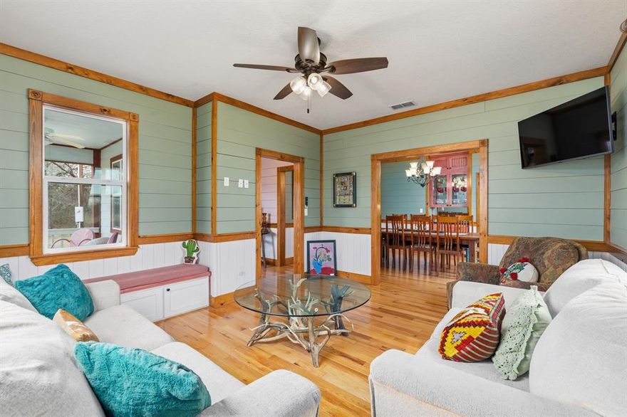 Welcome to THE TWIN HOUSE RETREAT, a charming two-home property nestled on just under 17 acres surrounded by oak, mesquite, and elm trees. The main home, built in 2015 and inspired by the farmhouse charm of Fredericksburg’s Main Street, features beautiful hardwood floors, shiplap walls, classic trim work, custom cabinetry, and gorgeous soapstone countertops, creating a warm and inviting space for gathering. Light-filled living and dining areas enhance the home’s timeless character, and the primary bedroom—currently being used as an office—offers flexibility to suit your needs. Upstairs offers a spacious flex room with a full bath and a soundproof media room perfect for movie nights, game days, and entertaining family and friends. Enjoy peaceful views from the large covered back porch or upstairs deck—ideal for morning coffee or evening cocktails.  The original farmhouse offers 2 bedrooms and 1.5 baths and carries classic farmhouse character with charming vintage cabinetry, wainscoting, and a statement chandelier. Open living and dining areas, Murphy beds for guests, and a covered deck leading to the above-ground pool create a welcoming space for family and visitors. With two homes, a small pond, mature trees, and wide-open spaces, this property is ideal for multi-generational living, a weekend retreat, vacation rental, second home, or full-time residence. Furnishings are available for purchase, offering buyers the opportunity to acquire an almost turnkey property if desired. Located within Early ISD, this unique property offers peaceful country living with convenient access to town.