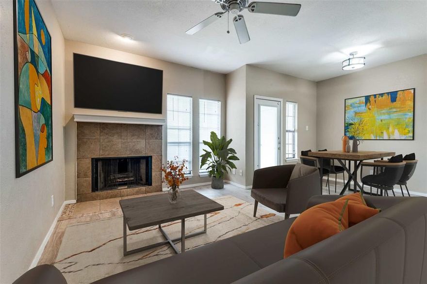 Adorable 1 bedroom + loft at Brookhaven Village!  This wonderful floor plan offers a spacious, step-down living room with fireplace, generous dining area, a half-bath and a refreshed kitchen with handsome granite accented by a new subway tile backsplash.  The upper level features a loft-flex space which could accommodate a study, home office, nursery, exercise area... the choice is yours.  The bedroom is large enough for a king-sized bed, and offers access to a balcony overlooking the RARE, fenced backyard - something you don't often find in a condo.  Near beautiful parks, Vitruvian, Addison nightlife, the 635 corridor and so much more.  Community pool, club house, and one assigned covered parking space complete the picture.  Truly a must see in Farmers Branch!