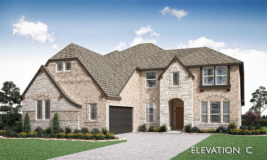 BRAND NEW! NEVER LIVED IN! Welcome to the stunning Seaberry II by Bloomfield Homes, a beautifully designed two-story residence offering 4 bedrooms, 4 baths, formal dining, private study, gameroom, media room, and a 2-car garage, all thoughtfully crafted for both luxury and functionality. From the moment you arrive, the gorgeous brick covered front porch and impressive 8' front door create an inviting first impression, leading into an elegant interior where laminate wood flooring flows throughout the main areas downstairs and is complemented by upgraded 8' interior doors for a grand feel. Just off the entry, the private study features glass French doors, while the formal dining room connects seamlessly to a convenient butler’s pantry, perfect for hosting. The deluxe kitchen is a true showpiece, equipped with built-in stainless steel appliances, upgraded cabinetry with cabinet lighting, and a layout designed for both everyday living and entertaining. The spacious family room is anchored by a breathtaking floor-to-ceiling stone fireplace, adding warmth and a dramatic focal point. The primary suite is privately located on the main level, offering a peaceful retreat, while upstairs you’ll find two additional bedrooms, two full baths, a versatile gameroom, and an enclosed media room for elevated entertainment. A covered back patio extends the living space outdoors, perfect for relaxing or entertaining guests. Located in the highly desirable Wildflower Ranch community, residents enjoy resort-style amenities including a lazy river, making this home an exceptional blend of comfort, style, and lifestyle living.