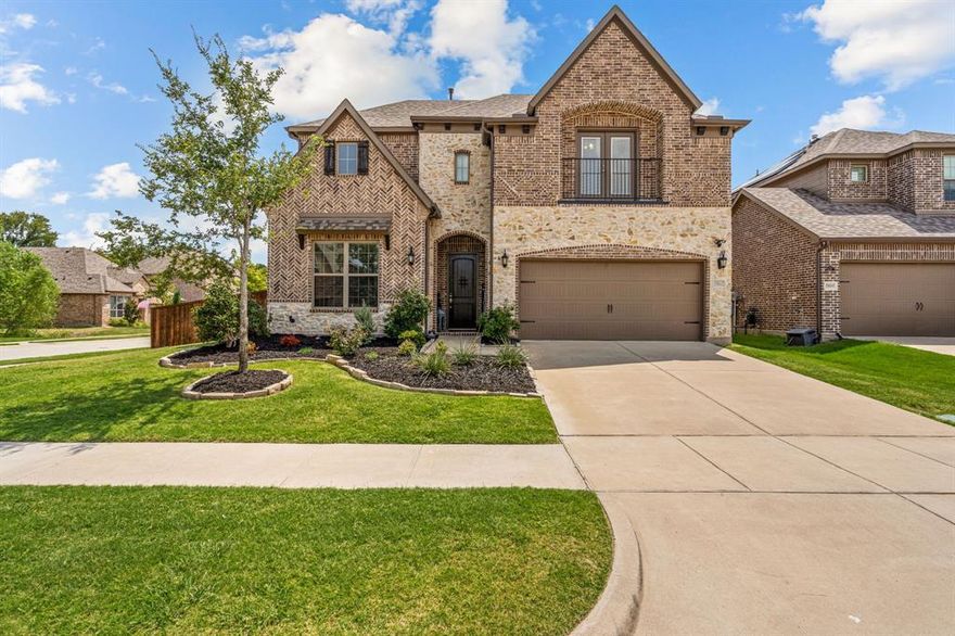 Welcome to this stunning north facing home on a desirable corner lot in PROSPER ISD. The interior boasts tall ceilings and abundant natural light, enhanced by upgraded lighting throughout. The gourmet kitchen is a chef's dream, featuring an oversized pantry, double ovens, a built-in gas range, a spacious island, and ample cabinet space, with seamless access to the formal dining room showcasing a beautifully decorative ceiling. Additional interior highlights include a 3-car tandem garage, a laundry room with a sink and cabinets, and more! Luxurious backyard oasis complete with an outdoor kitchen, extended covered patio, large turf side yard, low-maintenance landscaping, and a sparkling pool with a hot tub. Prosper ISD: Baker Elementary, Jones Middle School, and RockHill High School. Check out this dream home today!