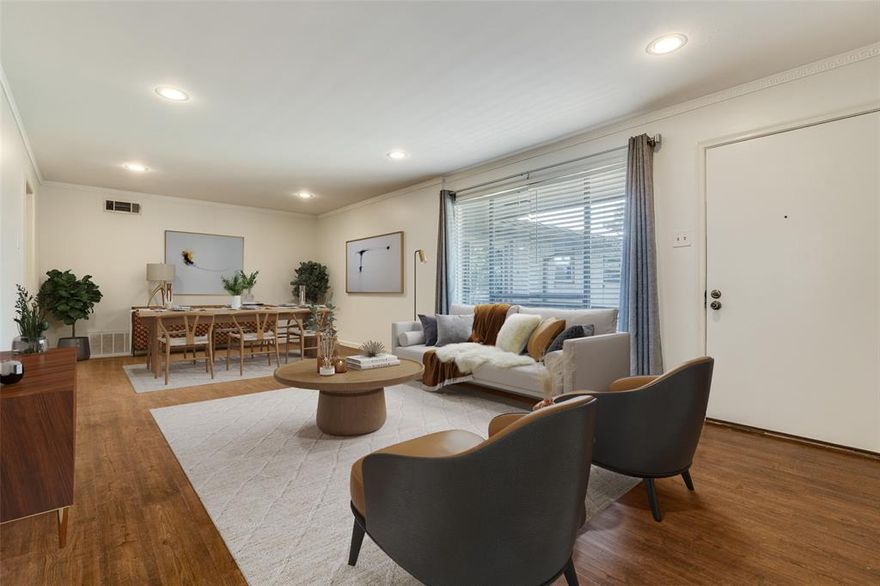 Immaculate, second-floor condo ideally located just off Central Expressway, offering stylish updates, exceptional value, and effortless living. This light-filled residence features fresh paint throughout along with recently updated kitchen and baths, including new countertops, backsplash, new flooring throughout, and fresh modern fixtures — all thoughtfully updated with today’s buyer in mind.
The well-designed floor plan includes two spacious bedrooms, each with his-and-hers closets, plus a full-size laundry area with washer and dryer and a generously sized pantry or additional storage space—a rare bonus in condo living.
Enjoy the convenience of both front and rear entries, with a dedicated covered parking space located just steps from the back door. The front entry overlooks the beautiful community pool and manicured grounds, creating a welcoming and serene setting.
HOA fees cover all utilities except cable, making this home an outstanding value for today’s buyer. Ideally situated with easy highway access and just minutes from NorthPark Center, Preston Hollow, and some of Dallas’ best shopping, dining, and entertainment—this is low-maintenance, lock-and-leave living at its best.