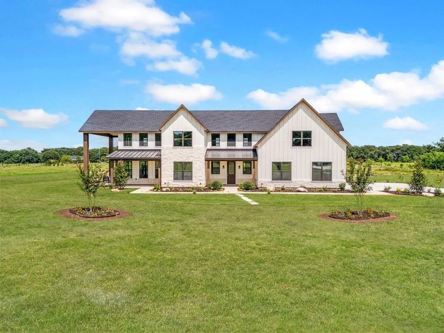 Welcome to your dream retreat! Nestled behind a gated entry on 10 pristine acres. This newly built modern farmhouse offers the perfect blend of luxury, function, and serene country living. Thoughtfully designed with both style and comfort in mind, the home features high-end finishes, an open-concept layout, and expansive views of the rolling East Texas landscape. Outside, enjoy the peace of your private stocked pond, meticulously maintained landscaping, and garden beds ready for planting. A full irrigation system keeps everything lush and thriving. Whether you're hosting gatherings or enjoying quiet evenings, the spacious patio with outdoor lighting creates the ideal space for relaxation or entertaining under the stars.
This property qualifies for an agricultural exemption, offering potential tax benefits, and provides plenty of room for livestock, hobby farming, or simply enjoying wide open space. Don't miss this rare opportunity to own a turnkey modern farmhouse with acreage in a prime location.