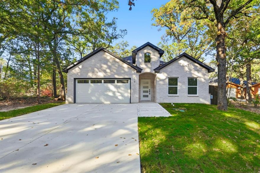 BRAND NEW construction located just minutes from the Cedar Creek Lake! The home offers great curb appeal with a brick exterior and a two-car garage. Inside, tall ceilings and abundant natural light create an open, inviting feel. Off the foyer to the right are two guest bedrooms with a full bath in the hall. To the left off the foyer are the laundry room and a half bath for guests. The kitchen, dining, and living areas flow together in an open layout. The kitchen features white cabinetry, quartz countertops, stainless steel appliances including an electric range, vent hood, dishwasher, and microwave, plus a large island with bar seating. The private primary suite is located on the left wing of the home and includes dual sinks, a walk-in shower with frameless glass, a soaking tub, and a generous walk-in closet. The backyard offers a covered patio and low-maintenance lawn. POA membership provides access to two nearby waterfront parks, one with a boat ramp and fishing pier and the other with a swimming and picnic area. Shopping, dining, and entertainment are just minutes away for a laid-back lifestyle with everyday convenience.