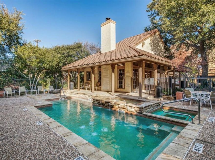 Located in Inwood Crossroads Condos, this two-story unit offers a functional layout and a prime location. Upstairs features two spacious bedrooms, each with its own ensuite bath and generous closet space. The main level includes an updated kitchen that opens to the living room with a cozy fireplace, a convenient half bath, and access to a private gated patio. The unit comes equipped with a refrigerator, washer, and dryer. A reserved covered parking space connects directly to the back door, with additional parking available inside the gated community. Enjoy having no upstairs neighbors and a front door that opens to the beautifully maintained pool and clubhouse area—all within walking distance to great shops, restaurants, and neighborhood conveniences.