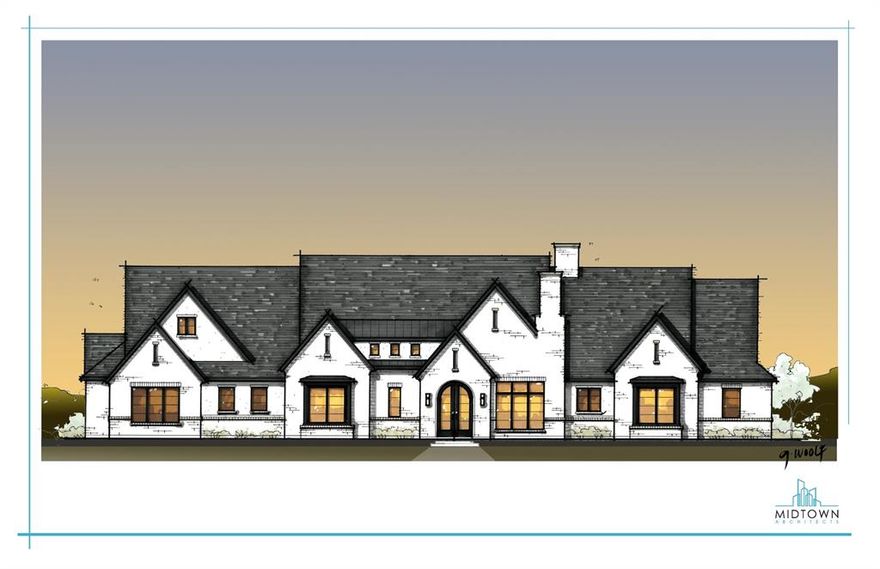 An exceptional opportunity to build a true custom estate on 2.122 acres in the highly sought-after town of Copper Canyon—one of North Texas’ premier acreage communities. This proposed residence by, BMOR Development Group is thoughtfully designed to complement the land, offering timeless architecture, functional luxury, and flexibility for personalization. The architectural vision reflects classic European influences with steep gables, refined masonry, and a strong, symmetrical presence—ideal for an estate setting. The floor plan is intentionally designed for modern custom-home living, balancing open gathering spaces with private retreats. Key design features include a spacious owner’s suite, secondary bedroom wings for privacy, a dedicated guest suite, library or study, and generous entertaining areas that connect seamlessly to covered outdoor living. Copper Canyon is known for its large-lot zoning, low density, and preservation-minded planning, attracting discerning buyers seeking space, quiet, and architectural quality. The town offers a rare blend of rural character with close proximity to many dining, shopping and entertainment options.
