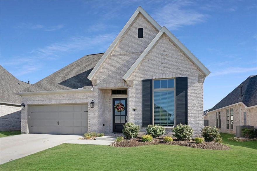 Beautiful Pecan Square Perry home with amazing floor plan.  Voted BEST NEIGHBORHOOD!  House is only a little over 3 year old barely lived in and feels Brand new.  
Library with French doors set at entry with 12-foot ceiling. Extended entry leads to open kitchen, dining area and family room. Kitchen features corner walk-in pantry, generous counter space and island with built-in seating space. Dining area flows into family room with a wood mantel fireplace and a wall of windows. Primary suite includes double-door entry to primary bath with dual vanities, garden tub, separate glass-enclosed shower and two large walk-in closets. A guest suite with private bath adds to this spacious one-story home. Covered backyard patio. Mud room off two-car garage.  Neighborhood has activities center and all the amenities are included in HOA for your use paid by owner in your lease.  Washer Dryer and Refrigerator provided.  This home is amazing!