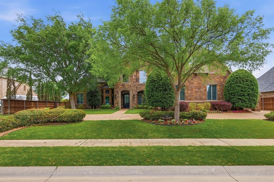Located in the highly desirable Warwick Parc community in Colleyville, this impressive property features a 4-car garage, 5 bedrooms and 5.5 bathrooms, with the primary and guest suite located on the first floor; and three ensuite bedrooms, a game room, and a media room on the second floor. Spacious primary has seating area, updated spa like bath with freestanding tub, large walk-in shower, and double vanities. The home has been recently updated with new paint throughout, hardwoods, and all updated bathrooms. The stunning kitchen features quartz countertops, double ovens, icemaker, warming drawer, two dishwashers, updated lighting, and extensive storage and prep space. Floor to ceiling windows in living room overlook the relaxing retreat with a large sitting area, a fireplace, an outdoor kitchen, and a pool and spa. Amazing outdoor area with multiple seating areas and plenty of space for play as well. Gameroom has wet bar and is currently set up with golf simulator that can convey, Media room with screen and projector.