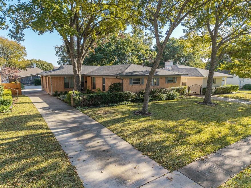 Location, location, location!  Tucked into a quiet street full of mature trees, this home is close to a park and rec center and White Rock Lake.  Minutes from SMU and close to major roads and shopping centers.  This two-owner home has been well kept and care for, and just needs a new owner to refresh and update it.  New roof 2024.  Bathrooms have been updated.  One room was built with a divider and was used as two rooms, but can be updated to make one large room or primary bedroom.  The house is being sold as is.