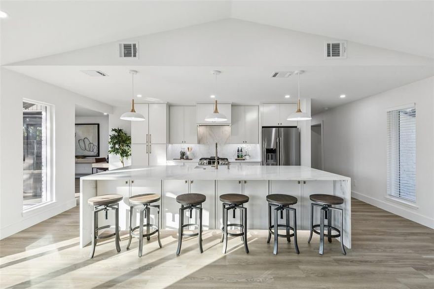 Experience refined North Dallas living in this beautifully renewed residence, set in a highly sought-after location south of LBJ with exceptional access to premier dining, shopping, and major thoroughfares. Fully renovated from top to bottom, this 3-bedroom home offers an inviting open-concept layout with redesigned airflow thanks to rerouted vents and thoughtful improvements throughout. The spacious living area features abundant natural light and seamless flow into the dining space and the reimagined kitchen, now boasting updated cabinetry, modern finishes, and an expanded layout ideal for everyday comfort or hosting guests. Each bedroom offers its own access to a dedicated bath, creating a rare level of convenience that enhances privacy and functionality. With a total of 3 full baths—including one newly added during the renovation—the home provides versatility for varied living arrangements. The oversized den provides an additional gathering area with easy access to the backyard, where a newly installed concrete driveway and remote-controlled rear gate offer enhanced security and convenience. Outside, mature trees frame the property, adding shade and character. The gated backyard, accessible from the alley, includes ample parking options thanks to the updated drive and garage configuration. Built in 1967 and thoughtfully modernized while preserving its charm, this 2,019-square-foot home offers a move-in-ready opportunity in an area known for its unbeatable proximity to key Dallas destinations, parks, and everyday essentials. With every major detail refreshed and redesigned, this property delivers a polished, contemporary feel in a location that continues to be one of Dallas’s most desirable. The extensive renovation ensures long-term comfort, improved efficiency, and a stylish environment suited for those seeking quality craftsmanship and a thoughtfully updated living experience.