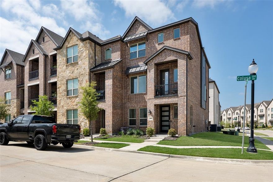 This stunning 3-story end-unit townhome, built in 2022, offers a perfect blend of style, space, and versatility. Inside, you’ll find a thoughtfully designed floor plan featuring three spacious bedroom suites—each with its own private bath—plus a dedicated office space, ideal for remote work (currently used as a large dining space). Gleaming hardwood floors flow throughout most of the home, and abundant natural light pours in from every angle, thanks to its end unit configuration and corner location. The chef’s kitchen anchors the open living space, with a large center island, quartz counters and professional series appliances including a gas range. The living is highlighted by the upgraded fireplace wall with custom floating shelves and mantle. The primary suite is a true retreat, boasting a large layout, walk-in closets, and a spacious bath with dual sinks and an oversized shower. The guest suites are on the 1st and 3rd floors, each with great closet space and natural light. Other features include a balcony on the main level, 2 laundry rooms and a large 2 car garage! Neighborhood pool and amenities for outdoor enjoyment. Situated just minutes from major highways and shopping, this home is ideal for those who crave both convenience and a vibrant lifestyle.