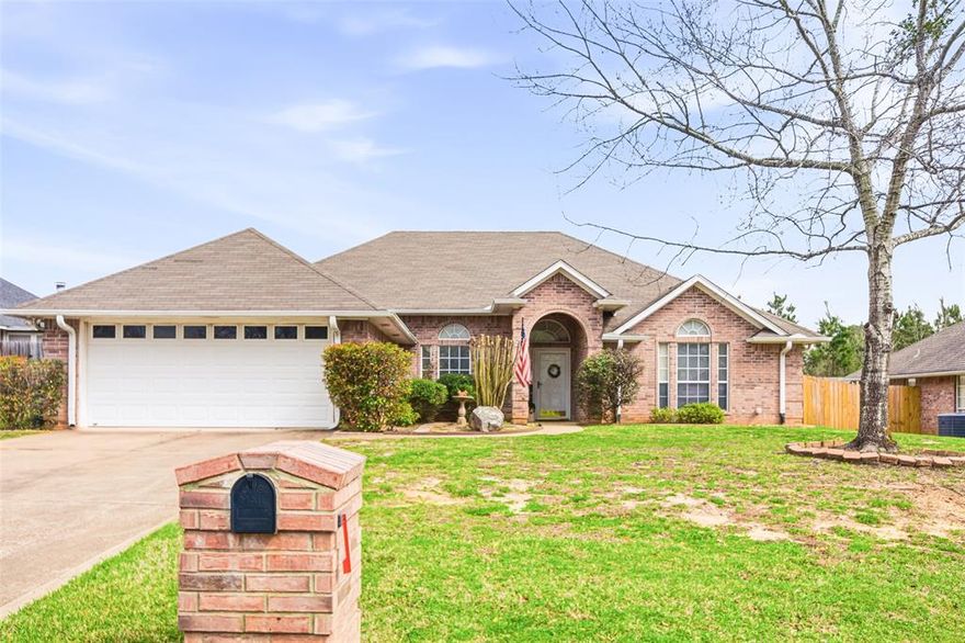 Charming All-Brick Home in Established Whitehouse Neighborhood. Welcome to 1818 Topaz Cove — a well-maintained 4-bedroom, 2-bath home nestled on a quiet cul-de-sac street in Whitehouse ISD. This single-story beauty offers classic curb appeal with a brick exterior, arched entryway, mature landscaping, and a matching brick mailbox that sets the tone from the moment you arrive. Inside, the spacious living room features a wood-burning fireplace, ceiling fan, and flows seamlessly into the kitchen and dining areas — perfect for everyday living and entertaining. The kitchen offers ample oak cabinetry, tile backsplash, and a sunny breakfast nook with backyard views. A separate formal dining room adds versatility. The generous primary suite provides a private retreat with an en-suite bath featuring a double vanity, soaking tub, separate shower, and walk-in closet. Three additional bedrooms share a full hall bath with a tub-shower combo. The dedicated laundry room includes cabinetry and pantry storage. The attached 2-car garage offers plenty of parking and workspace. Step outside to a fully fenced backyard with a concrete patio — ideal for relaxing or entertaining — plus a storage shed for additional convenience. This lovingly cared-for home is full of character and ready for its next chapter. Schedule your showing today.