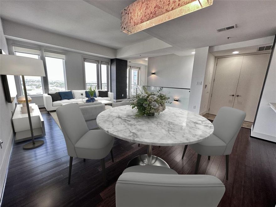 Step into a modern haven boasting an open floor plan designed for comfort and style. The gourmet white kitchen features stainless steel appliances, granite countertops, and a breakfast bar. The spacious upstairs primary bedroom is a retreat of its own, complete with a work-flex area, spa-inspired ensuite bath, and an expansive walk-in closet while  accompanied by the living space, providing a sense of privacy and separation. The downstairs bedroom boasts an adjacent full bath.
The Travis on Katy Trail offers more than a home; it provides an entire urban experience. Just steps away from your front door, you'll find the vibrant Knox Henderson district. Explore the trendiest boutiques, dine at acclaimed restaurants, and shop at high-end retailers. With two balconies offering captivating downtown views, you'll relish the cityscape from the comfort of your own home.
Enjoy the pool, fitness room, private entrance to the Katy Trail, 24 hour concierge services and gated parking.