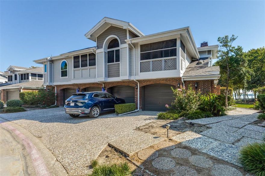 Enjoy the beautiful full lake front views from this waterfront property! Walk straight into the lake shore for a quiet and gorgeous time by the lake. The enclosed back porch provides the perfect space to enjoy beautiful views from the lake year round. All rooms and living spaces are in the second floor. This property features 2 bedrooms and 2 full bathrooms, an open concept kitchen, living room, dinning room area with tons of natural light and a fireplace in the living room. All exterior maintenance is on the HOA, so you get all the perks of living in a big community without the work it takes! The location couldn't be better with easy access to major highways and only 20 miles from Dallas.