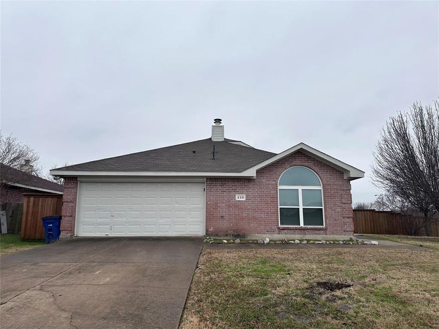 Huge corner lot with enormous back yard.  This 3-bedroom, 2-bath home in Wylie puts you minutes from major shopping and highways while offering peaceful suburban living. The 1,261 square feet flows beautifully for both daily routines and entertaining. Picture weekend mornings in your 2-car garage workshop, then grilling on the back patio. Built in 2000, this home combines modern convenience with established neighborhood charm. The split floor plan gives everyone their own space, while the open living areas bring everyone together. Your new daily routine includes quick trips to nearby restaurants and easy access to everywhere you need to go.