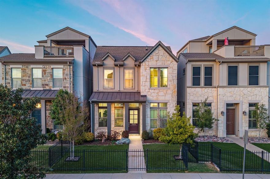 Welcome to 5451 Ashby Grove, a rare opportunity to own a highly sought-after two-story home in this desirable neighborhood—a hard-to-find layout that offers both space and functionality. The first floor features an open-concept design ideal for everyday living and entertaining, with the kitchen, dining, and living areas flowing seamlessly together. The kitchen is equipped with stainless steel appliances, a gas cooktop, water purification system, and a spacious pantry, making it as practical as it is inviting. Just off the main living area, enjoy a private, partially covered patio—perfect for grilling or relaxing—along with a convenient half bath. Upstairs, the spacious primary suite offers room for a sitting area and features a luxurious en suite bath with a freestanding tub, separate shower, dual vanities, and a large walk-in closet that connects directly to the utility room for added convenience. The second floor also includes a versatile flex space ideal for a home office or additional living area, along with two generously sized guest bedrooms connected by a Jack-and-Jill bath with dual sinks. The home is complemented by a beautifully landscaped, fenced front yard featuring low-maintenance turf and a charming covered front porch. Residents enjoy access to community amenities including a sparkling pool, pool house, and dog parks. Ideally located just steps from West Highland Park and Oak Lawn, with easy access to the Dallas North Tollway, Downtown Dallas, Knox Henderson, and the Medical District, this home offers both convenience and lifestyle. Don’t miss this rare opportunity to own a two-story home in a neighborhood where this layout is limited and in high demand.