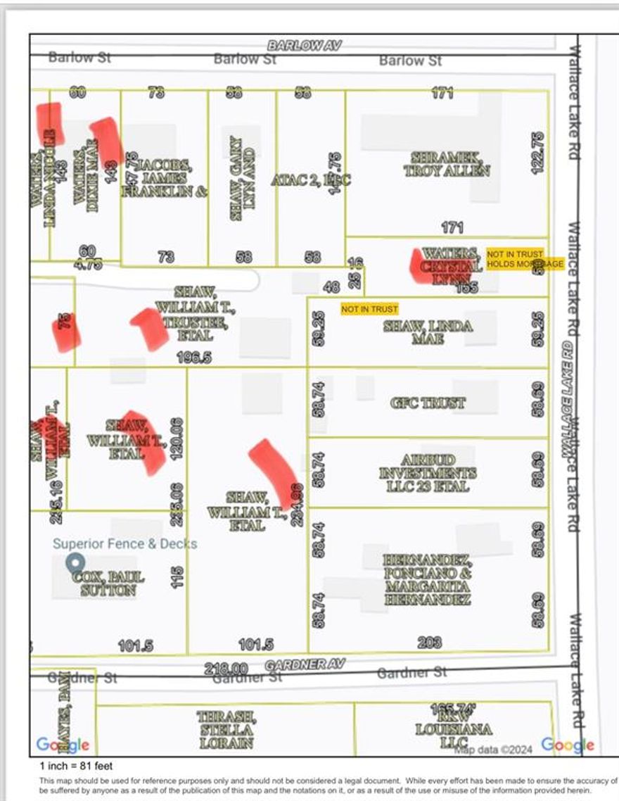 4 houses PLUS 4 lots for sale off Wallace Lake Rd.  Priced to move fast.  Package deal!  Please do not bother tenants. All tenants are month to month ands one is moving out soon.  So 2 will be vacant at that time.  No rent rolls to be provided.  24 hour showing notice required.  No signs on properties.  Map will be pictured on MLS. Call me to your REALTOR for appointment or more info. 
Wallace lake properties listed at $170,000.  
9588 Wallace Lake Rd MLS 20613378
127 Barlow MLS 20613385
131 Barlow MLS 20613392
9585 Mailhes MLS 20613395
LOTS 
9591 Mailhes MLS 20613404  .28 acre
9589 Mailhes MLS  20613408  .17 acre
114 Gardner MLS 20613414.   .55 acre
0 Mailhes  MLS 20613419.  .28 acre