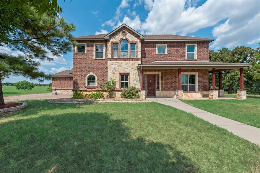 Open House Front Gated community Code is 6101....Welcome to 120 Parkview Ln! Luxury 5-bed, 4.5-bath Highland Oaks estate on .77 acres with sweeping east, west & south views that make it feel endless. 4,002 square feet of elegance with soaring ceilings, gourmet kitchen and spa-inspired owner’s suite. Private-entry flex room with bath is ideal for a mother-in-law suite, plus upstairs flex room for bedroom, schoolroom, or craft space. Embrace country living while still being close to the DFW metroplex! Completely Surrounded on 3 sides by undeveloped acreage designated as green space! You will feel very secluded in your huge backyard!