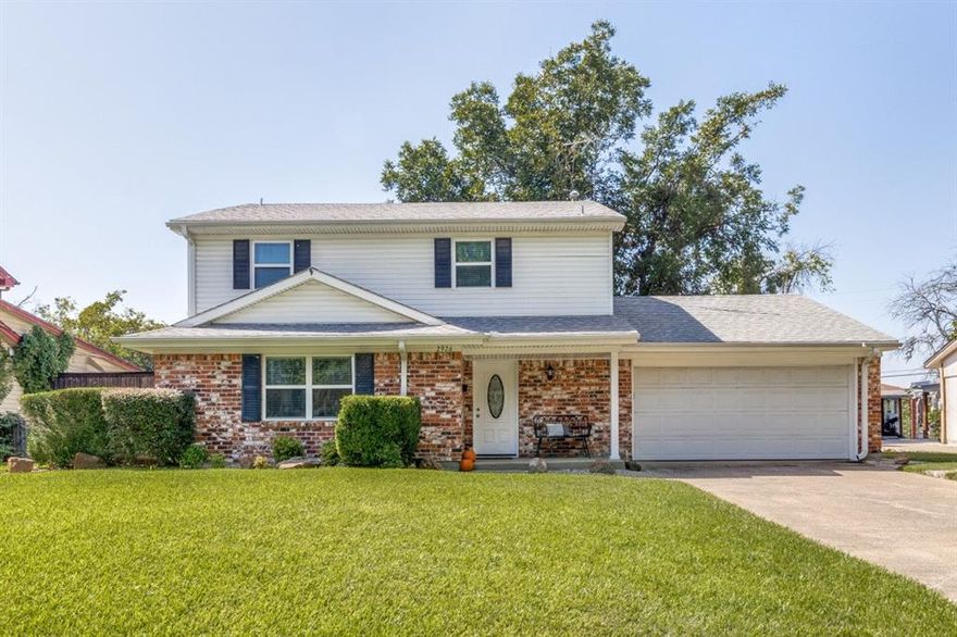 This cute North facing 2.5 bath home is just a block away from park, jogging trails, Green belt and in an community where people care. Recently updated with  open floor plan and plenty of natural light. You can't imagine more convience than this kitchen has to offer. Gas range, Granite tops, and open to a bright breakfast area to start your days on a cheerful note.  Brick fireplace wall sets the tone of friendly warmth for the large living room. Primary bedroom features a gracious touch and connecting bath. Seperate shower, duel sinks  and 2 closets makes room to get dressed in the morning with planty of space.  Secondary bedrooms with ceiling fans decorated to be proud of. Enjoy the benefits of having 2 hvac units. Beautiful back yard with covered patio,storage shed, 8 foot new fence in a private setting where you can enjoy every hour of the day. Garage big enough for a 2 big cars, bikes, tools and toys. Even has built in storage.