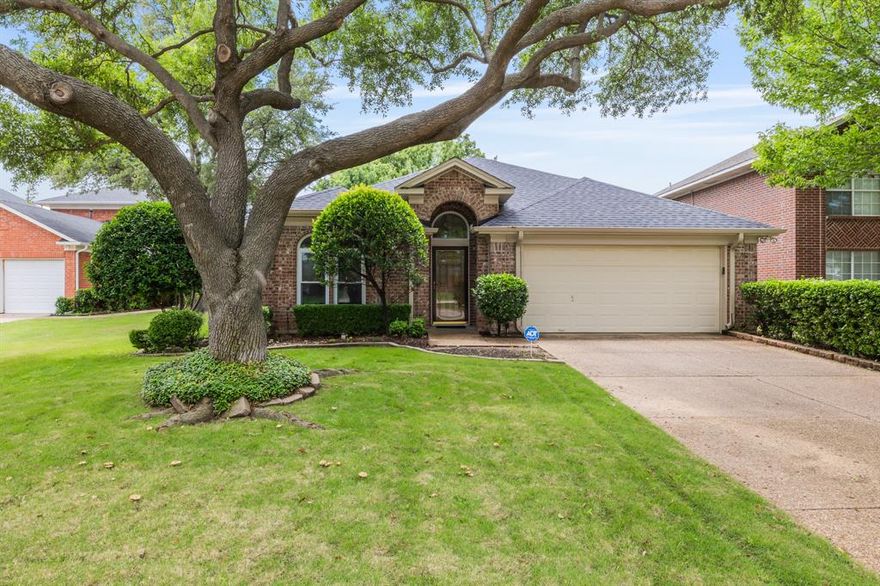 Beautiful three-bedroom home in highly sought-after Timber Creek neighborhood. Nestled on a lovely landscaped lot at the end of a quiet cul-de-sac, this light and bright floorplan offers formal living and dining spaces, a spacious kitchen with granite countertops, stainless steel appliances, and a cozy family room with a wood-burning fireplace. The master suite features a raised ceiling, decorative molding, and a luxurious bath with dual sinks, garden tub, and separate shower.  Tons of storage! Enjoy your peaceful backyard and patio—perfect for relaxing, entertaining, pets or play. Conveniently located near shopping, dining, entertainment, and DFW Airport.  A MUST SEE!