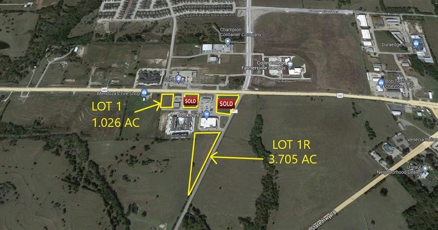 COMMERCIAL LOT JUST OFF HWY 380 READY FOR DEVELOPMENT IN THE HEART OF THE HIGHLY SOUGHT-AFTER 380 CORRIDOR! Great pad site- 970' ROAD FRONTAGE on CR 607. Directly behind Brookshire's with access to 380.  Neighboring businesses include: O'Reilly Auto Parts, Harvest Dental, Farmers Food & Fuel Station (Shell), Lexington Medical Lodge, Brookshire's Grocery, Mendoza's Tire Shop & Murphy's Crossing Business Park. 1000' from the  Collin College Farmersville Campus . Superb location for mixed-use such as commercial, entertainment, office, retail, restaurants, and even motels. Zoned HWY Commercial. City water & sewer on-site.
