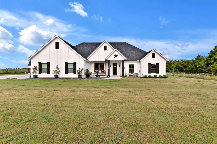 This beautiful move-in ready farmhouse is ready for it's new owners! Sitting on 1.01 acres this 4 bed 2 full bathroom home has a spacious open concept floorplan ideal for entertaining! The kitchen is a chiefs dream with an oversized island with plenty of counter space. Outside you'll find an extended covered patio that over looks your land. Included is the new shed perfect for a work shop or extra storage.