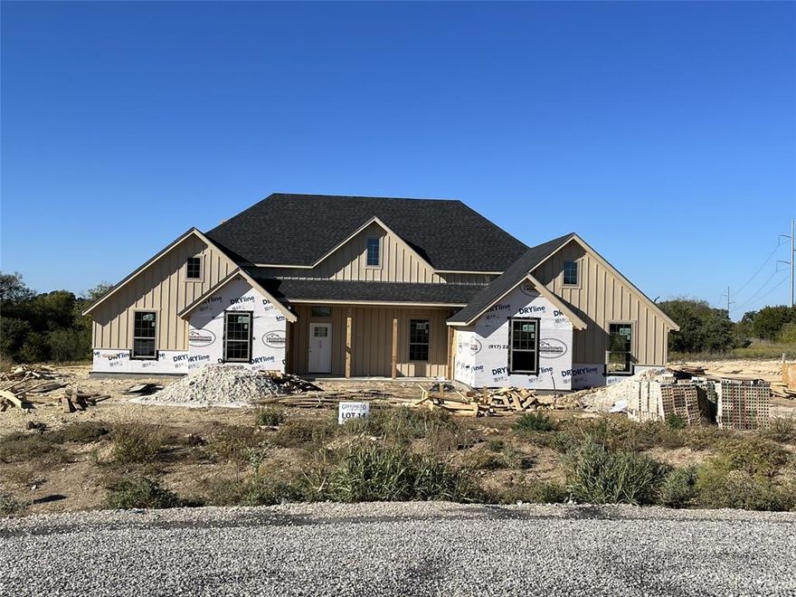 NEW CONSTRUCTION, OPEN FLOOR PLAN ON 2.283 ACRES!! This lovely 3 bedroom, 2 bath home is located in beautiful Parker county.  Stand out features of this home will excite the cook in the family: custom-built cabinets with granite counters, island with seating, divine walk-in pantry, separate cook-top and built-in oven and microwave. The owner's retreat includes roomy walk-in closet, custom built cabinets with double sinks, walk-in shower, and separate tub. Wonderful wood-like tile floor flows throughout the main areas of the home with comfy carpet in the bedrooms and closets. Conveniently, located off the foyer, this flexible room can be utilized as a study, home office, or craft room. Entertain, watch the big game, or sit and relax on the back patio by the wood burning fireplace. This delightful home is ideal for hosting get-togethers with family and friends, working from home, or simply enjoying country living. You'll be thrilled to call this place your home.