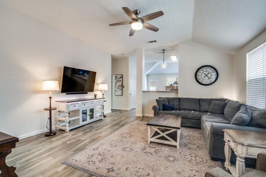 Beautifully kept 3 Bedroom 2 Bath East Facing Horizon Home in the highly desired Woodcreek subdivision.  Community offers several parks,2 stocked fishing ponds, 3 swimming pools,2 fitness centers and jogging trails. This open-floor plan home offers split bedrooms with primary on one side and two more spacious guest bedrooms on the other. Primary suite is oversized with walk-in closet and ensuite bath. Thoughtful living spaces throughout include oversized eat in kitchen that flows to the large living room. High ceilings and plenty of  windows bring in an abundance of natural light. Step outside to an upgraded backyard featuring a raised deck designed for outdoor entertaining and relaxing, and a well manicured landscaped yard. Easy access to highway and close to restaurants and schools. This home is priced to sell and has been maintained to the highest standards.