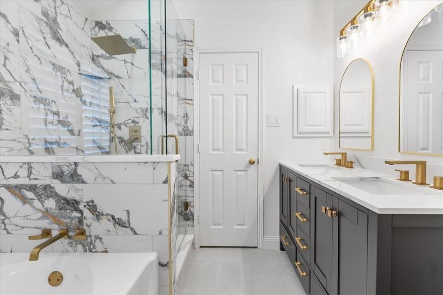 Absolutely stunningly remodeled 3-bedroom, 2-bath home in the highly sought-after Keller ISD with no HOA! Situated on a spacious corner lot, this property offers the perfect blend of luxury and lifestyle. The backyard oasis is a showstopper, featuring a sparkling pool, lush landscaping, and a huge 12x38ft covered patio ideal for entertaining or relaxing year-round.

Inside, the home wows with a designer kitchen showcasing deep green cabinetry, elegant brushed gold hardware, quartz countertops, a gas 5-burner convection range with air fryer, freestanding vent hood, and a gorgeous tile backsplash. The primary suite feels like a spa retreat, complete with a fully remodeled bathroom, oversized walk-in shower with frameless glass enclosure, and decorative tile accents.

Throughout the home, you’ll find luxurious new LVT floors, plush new carpet in the bedrooms, and custom shutters adding a refined touch to every room. The flexible floor plan includes a dedicated dining room that could easily function as a home office, playroom, or flex space.

This home truly checks every box—style, comfort, function, and location—all with no HOA and award-winning schools!