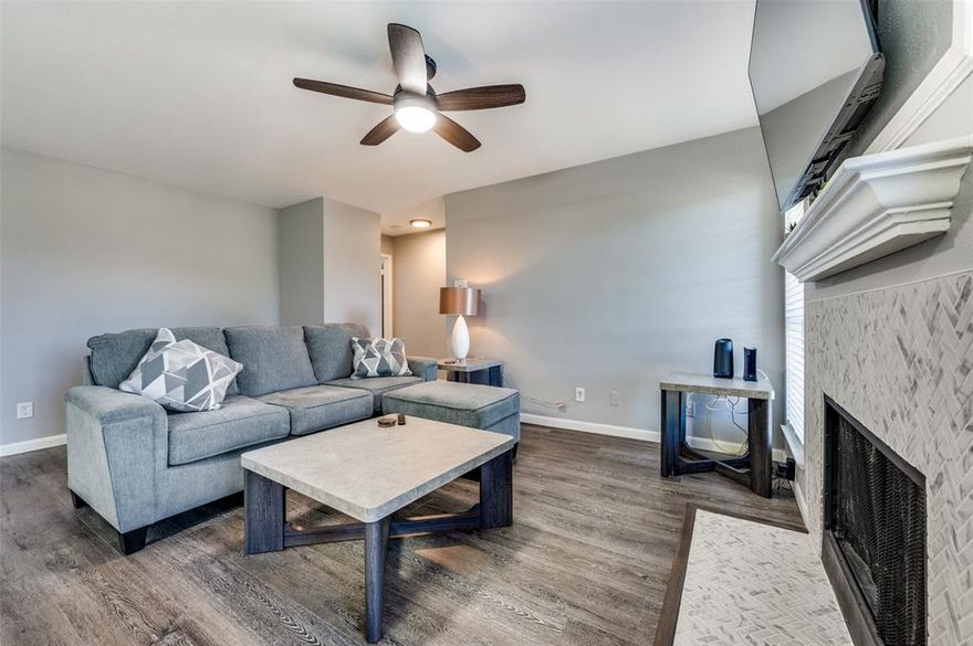 SPECIAL FINANCING AVAILABLE! Experience golf course living at its finest in this beautifully updated first-floor condominium overlooking the 18th fairway at The Clubs at Prestonwood. Thoughtfully remodeled with over $15,000 in upgrades, the home features a modern bathroom with a glass-enclosed shower, an updated kitchen with granite countertops, stainless steel appliances, and refreshed cabinetry, plus the removal of overhead bar cabinets for an open, inviting layout. Popcorn ceilings have been removed, all interior six-panel doors and hardware replaced, and the entire interior freshly painted. Additional updates include upgraded exterior lighting, a contemporary ceiling fan in the living room, a retiled fireplace with TV-ready outlet, and wide plank wood-like flooring throughout. NO carpet. Step onto the covered patio with direct grass access, ideal for pets, and enjoy serene golf course views. The $320 month HOA covers exterior and outdoor maintenance, pest control, water, garbage, assigned carport, guest parking, exterior security cameras, pool, tennis and pickleball courts, and an indoor mailroom. With over 50% owner occupancy, pride of ownership shows throughout the complex. Conveniently located near the Dallas North Tollway, George Bush Turnpike, and I-635, and just minutes from Village on the Parkway and Addison Circle, this condo delivers a rare combination of comfort, convenience, and golf course charm.