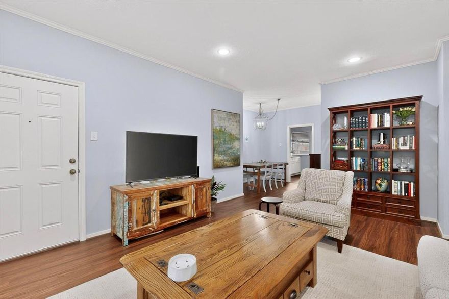 Rare opportunity to own a meticulously maintained condo in a highly convenient North Dallas location with an HOA that covers ALL UTILITIES! Located on the corner of Preston & Royal in walking distance to all the shopping & dining this area has to offer, minutes from local schools, with easy access to Central Market & other grocery stores. So close to every amenity you could ever need! Inside this gated community, residents enjoy access to multiple sparkling pools, assigned covered parking, onsite maintenance & mature shade trees covering the complex. In a coveted spot right by the front gate, this unit offers two private balconies & a fantastic interior layout featuring high ceilings, crown molding, LVP flooring & a gorgeous bay window in the living area. Remodeled kitchen (2019) boasts granite counters & tons of storage, plus a brand-new oven & fridge (2026). Formal dining room sits between the kitchen & living. Generously sized primary suite has a huge walk-in + a secondary closet, room for seating & a covered balcony. Both full baths updated with granite countertops (2019). In-unit laundry located between the main living space & bedrooms (washer & dryer replaced in 2020). HOA dues include ALL UTILITIES—electric, water, gas, internet, trash & blanket insurance—plus external maintenance (structure, yard & gates). Don't miss this prime opportunity to own in an incredibly convenient Dallas location steps from schools, shopping, dining, entertainment +more!