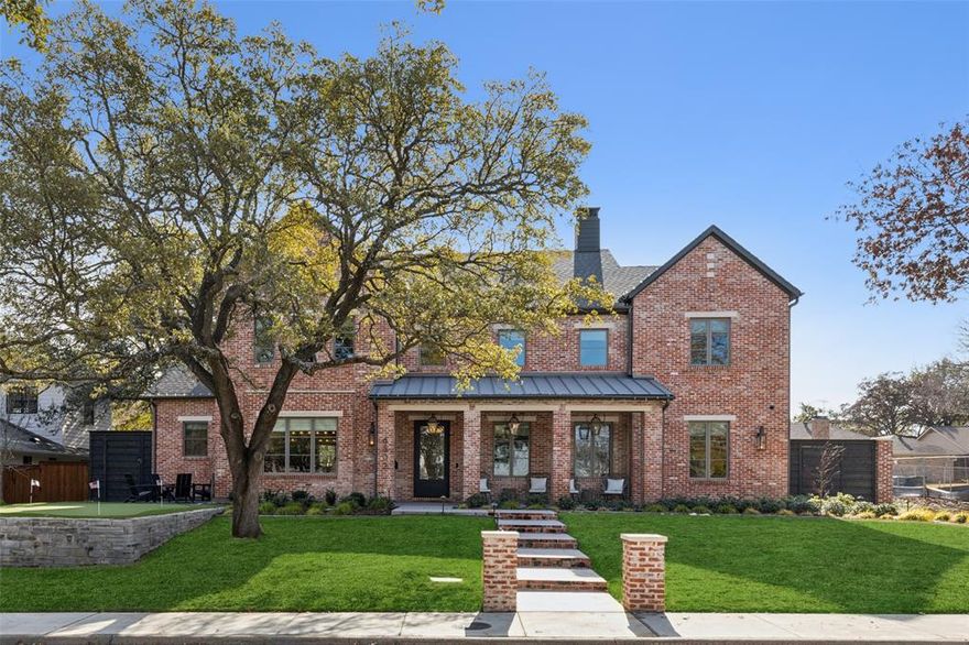 This stunning custom-built home by Newport Group, just a short walk from Lakewood Elementary, offers an unparalleled blend of luxury and comfort. The beautifully landscaped front yard features a turfed putting green and a serene front porch, welcoming you into a grand formal entry with herringbone hardwood floors and open to formal dining room and living room. The spacious formal dining room connects seamlessly to a well-appointed butler’s pantry with a panel-front nugget ice maker, built-in wine fridge, and prep sink. Designed for both everyday living and entertaining, the open-concept kitchen, living, and breakfast area  boasts expansive sliding glass doors to seamlessly blend indoor and outdoor living. The chef’s kitchen is a dream with dual panel-front refrigerators, two dishwashers, a large island with bar seating and prep sink, commercial-grade Fisher & Paykel gas range, and walk-in pantry. The first floor also offers a guest suite with an ensuite bath, a mudroom with built-in cubbies, and full-sized laundry room with space for a refrigerator. Upstairs, a spacious third living area provides a versatile space alongside a convenient second-floor powder bath. The generous primary suite features a cozy window seat and a luxurious ensuite bath with dual sinks, a large soaking tub, a frameless glass shower, and a walk-in closet complete with an island and space for a stacking washer and dryer. Three additional bedrooms are thoughtfully designed and served by two well-appointed bathrooms. The backyard is a true entertainer’s paradise, featuring a covered patio with phantom screens that enclose the outdoor fireplace, living, and dining areas for year-round enjoyment. The stunning pool offers a tanning ledge, a heated spa, and an elegant water feature, creating a luxurious retreat right at home. Additional amenities include upgraded lighting throughout, a 35KW natural gas generator, full-home security, built-in outdoor grilling area and more.