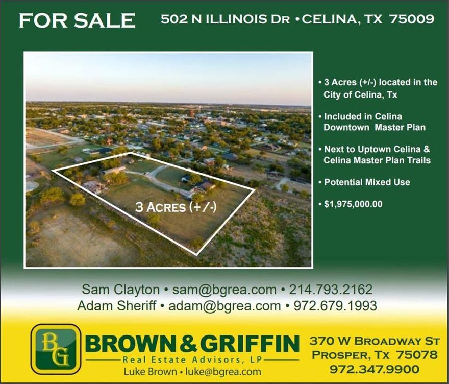 The property is located just north of downtown Celina. It is currently zoned the bricks which allows for numerous uses including commercial and Multi-family among others. Please contact for clarification on zoning and uses.