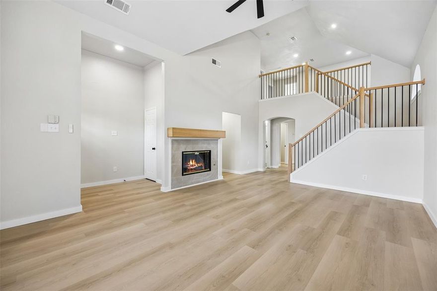 Fully renovated & move-in ready home in highly sought-after North Dallas Bent Trail Neighborhood, zoned to Plano ISD & Plano West Senior High! This stunning 4-bed, 3-bath home offers modern updates throughout, open-concept living, & designer finishes.

Step inside to find new LVP flooring throughout the main level, fresh interior paint on walls, ceilings, doors, & trim, & all-new recessed lighting creating a bright, clean, modern feel. The spacious living room features soaring ceilings, large windows, & a fireplace with modern oak mantle, perfect for entertaining or relaxing.

The fully updated kitchen is a true showstopper with quartz countertops, painted cabinetry, a contrasting painted island, modern black fixtures, new sink & faucet, tile backsplash, & stainless steel appliances including a gas range, dishwasher, & microwave. Ideal for buyers looking for a turnkey, modern kitchen.

The completely remodeled primary bath offers a spa-like experience with quartz countertops, dual sinks, updated cabinetry, freestanding soaking tub, oversized walk-in shower with frameless glass, & new tile surround. Upstairs bathroom has also been fully updated with new countertops, sinks, fixtures, tile flooring, & shower upgrades.

Additional 2026 upgrades include:
New carpet on stairs & throughout upstairs
New modern oak stair banister
Updated half bath with new vanity, lighting, & fixtures
All new ceiling fans throughout
New interior door hardware (door knobs throughout)
All new window blinds
New front door & back door
New garage door opener
New water heater
Updated landscaping & curb appeal

Situated on an interior lot in an established neighborhood, this home offers easy access to George Bush Turnpike, DNT, shopping, dining, & major employment hubs.

If you’re searching for a fully updated home, modern finishes, Plano ISD schools, Plano West Senior High zoning, & a true move-in ready property in North Dallas, this is the one.