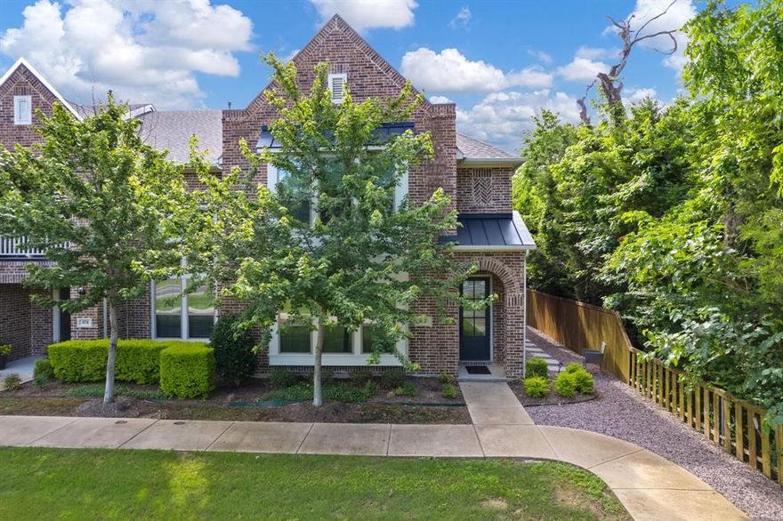 Enjoy a lock-and-leave lifestyle in this bright end-unit townhome, ideally located in the tree-lined Apple’s Crossing community in Fairview. This home features an open-concept living, dining, and kitchen area with abundant natural light, as well as low-maintenance luxury vinyl wood-look flooring throughout the main level and updated fixtures. The kitchen is equipped with white shaker cabinetry, a herringbone-patterned subway tile backsplash, granite countertops, stainless steel appliances, an island with a sink, and a walk-in pantry. A convenient half bath is located on the main level. Upstairs, a flexible family or game room and a laundry room add to everyday convenience. The primary suite is set apart for privacy and features a window seat, a large walk-in closet, and an en-suite bath with dual vanities and a spacious shower. The secondary bedrooms share a full bath with dual vanities and a tub-shower combo. As an end unit, it provides added privacy and a two-car garage. Apple’s Crossing offers walking paths around a scenic pond, a play area, and easy access to major roads, shopping, dining, and entertainment. Nearby entertainment options include Heritage Ranch & Golf Country Club, Eldorado Country Club, Heard Natural Science & Wildlife Sanctuary, and Historic Downtown McKinney. Zoned to McKinney ISD schools. HOA dues include blanket insurance on the dwelling for added peace of mind.