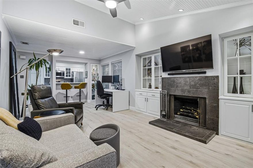 Stunning Fully Renovated 1BR 1BA Executive Condo with Private Garage in Highly Desirable Addison. Experience modern luxury and low-maintenance living in this impeccably updated executive condo, nestled within one of Addison’s most scenic and sought-after communities. This beautifully renovated 1 bedroom, 1 bath home blends contemporary finishes with an inviting, park-like setting, offering the perfect retreat. Step inside to an airy, open-concept floor plan featuring vinyl plank flooring, custom kitchen countertops, and a full Samsung stainless-steel appliance suite, including refrigerator, range, microwave, and dishwasher. A cozy wood-burning fireplace anchors the living area, making it an elegant space to unwind or entertain. The spa-inspired bathroom has been completely transformed with dual sinks, a stunning 66 inch Kohler soaking tub with a glass swing door, and an efficient LG all-in-one washer, dryer. The spacious bedroom is enhanced by a custom-designed closet system, offering exceptional organization and storage. This home is truly energy-efficient, featuring an updated HVAC system (2025) and foam insulation in the attic, providing year-round comfort and reduced utility costs. Relax on the private tree-top balcony overlooking the meticulously maintained community pool, an ideal spot for morning coffee or evening downtime. Set within a peaceful community filled with mature trees and green spaces, this condo offers the best of both worlds: tranquility and convenience. You’re just minutes from Addison's top-rated restaurants, retail, walking trails, and beautiful parks. Even better, the property is located just a 5-minute walk to the Addison Athletic Club, where residents enjoy full access for a one-time fee of only $10 with no monthly dues. With its private one-car garage, premium upgrades, energy-saving improvements, and prime location, this turn-key residence is a rare find in one of Addison’s most desirable neighborhoods.