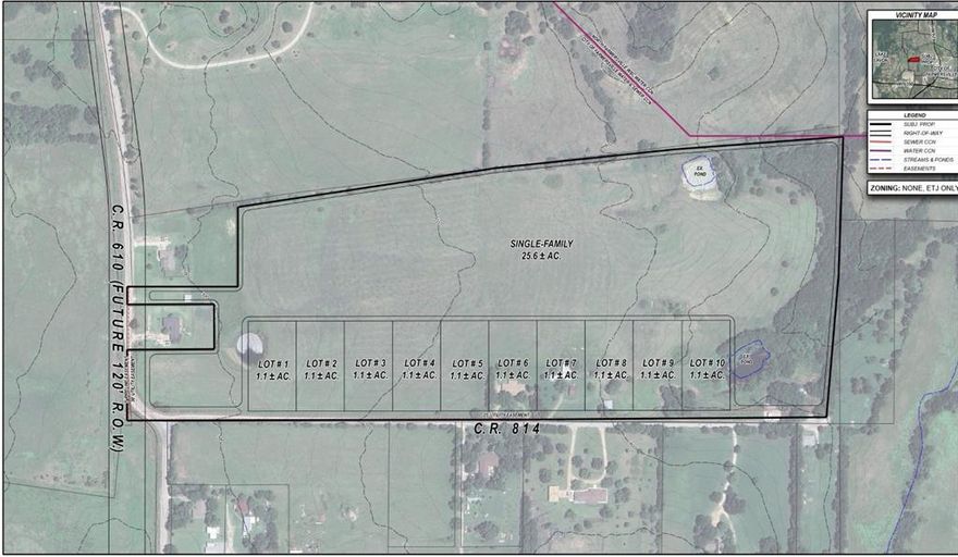 10 lots available for sale, each 1.1 acres, each at $190K, being subdivided with the City. Currently has 1.5 inch water line but we are installing a new 8 inch line before closing. Near Farmersville High school and close to 380. Great location in Farmersville.