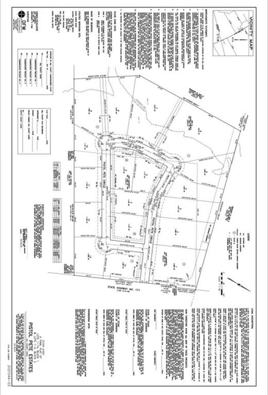 Great opportunity to escape the city life to the country but still a quick commute back.  Located directly off of Hwy 171 with easy access to the Chisholm Trail Toll Road. Shopping convenient in Cleburne or Hillsboro. Pistol Pete Estates is a small community with only 14 lots available.  These platted lots will be ready to go soon with streets installed, Texas New Mexico Power on site.  Parker water meter and on site septic will be required. Deed restrictions and final plat in document storage.Recent bond approval for growing Covington ISD schools. Photos are of the subdivision in it's entirety and may not depict the exact lot. Please walk the property to gain understanding of lot location.  Development map posted at entrance.