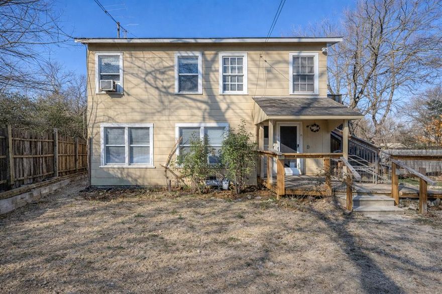 Rare chance to secure a duplex in one of Denton’s most walkable and high-demand locations. This property sits on a deep 0.303-acre lot, just two blocks from Texas Woman’s University and one block from Hwy 380. Grocery stores, restaurants, and daily conveniences are all within walking distance. The duplex has two stacked one-bedroom units, each with a living room, a kitchen with eat-in dining, and a bedroom with an ensuite
restroom. A covered rear porch adds functional outdoor space. Electricity is separately metered, while water and sewer are shared. The downstairs unit received new laminate flooring in January 2026 and was made ready prior to the current tenancy. The property has a consistent rental history and offers flexibility to occupy one unit while leasing the other, or to rent both units. The oversized lot and central location support continued
rental demand and future potential. Rent roll available upon request.