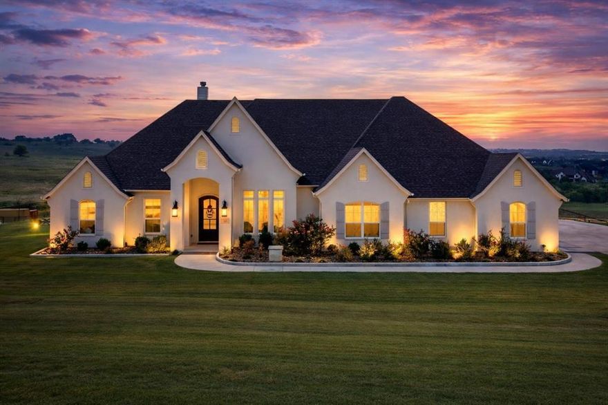 Luxury Custom Home on 2 Acres in Aledo ISD - No HOA - No City Taxes - Hilltop Views

   Located in the highly desirable Maravilla Estates community and zoned to Aledo ISD, this luxury custom home sits on two pristine acres with no HOA and no city taxes—a rare opportunity in Parker County. Just minutes from Fort Worth, this hilltop property offers privacy, convenience, and sweeping scenic views.

   This beautifully maintained white brick home with wood beam accents showcases exceptional craftsmanship throughout. Inside, soaring ceilings, abundant natural light, and custom designer lighting create a bright, elevated living experience. The open-concept floor plan features a stunning white stone fireplace and flows seamlessly into the chef’s kitchen, complete with marble countertops, custom cabinetry, premium finishes, and ample space for entertaining.

   The primary suite is an oversized retreat featuring a spa-like bathroom with a soaking tub, marble accents, dual vanities with a dedicated makeup vanity, and large custom walk-in closets. Three additional bedrooms provide flexibility for family or guests. Bonus spaces include a man cave or media room, home office or playroom, and a flex space off the garage ideal for a home gym, workshop, or storage.

   Outside, enjoy your own private backyard oasis with a resort-style swimming pool, equipped with a Katch a Kid safety net. The removable patio safety fence allows for easy entertaining and open outdoor living. With no HOA restrictions, the property offers endless possibilities for personalization.

   This rare luxury home for sale in Aledo, TX combines acreage, high-end finishes, and outdoor living with access to Aledo ISD’s award-winning schools, state-championship athletics, and acclaimed fine arts programs—making it one of the most desirable properties in Parker County real estate.