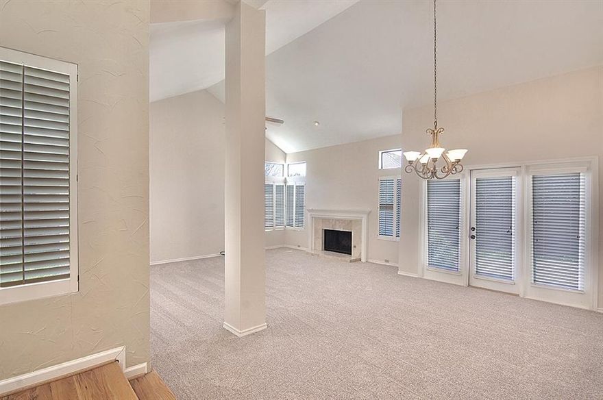 Immaculate Two Bedroom Two Bath Home. Tall ceilings, all rooms light and bright.  Master Bedroom opens to a courtyard patio. Enjoy huge master bath, his and her closets, storage.  All bathrooms in excellent condition.  Eat-in Kitchen offers Gas cooktop and granite countertops.  Dining Room opens to large family room with fireplace.  Separate room for office or second living. New Windows.